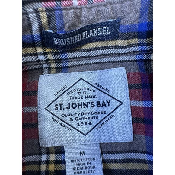 St Johns Bay Shirt Mens Sz M Brushed Flannel Red Plaid Soft Flannel Campcore Dad - Picture 6 of 7